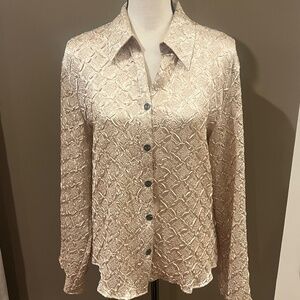 Women's Jennifer Lloyd Creamy Gold Texture Blouse Button Up, Size XL